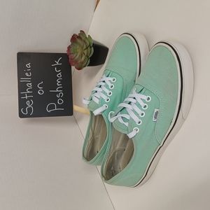 Vans Mint Green Unisex Skater Shoes Preppy Style Womens Sz 9.5 Mens Sz 8